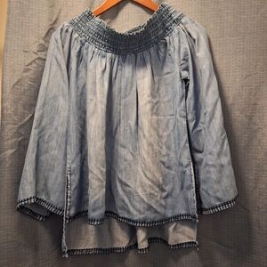 Bella Dahl Light Blue Smocked Tunic Wide Top Medium